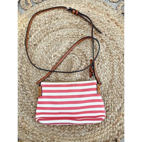 Dooney & Bourke Sullivan Coated Cotton Pink Striped Small Crossbody Pouchette - Picture 2 of 11